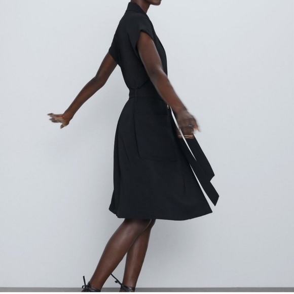 ZARA Suit Style Double Button Midi Dress In Black. Size XS NWOT - Picture 5 of 16